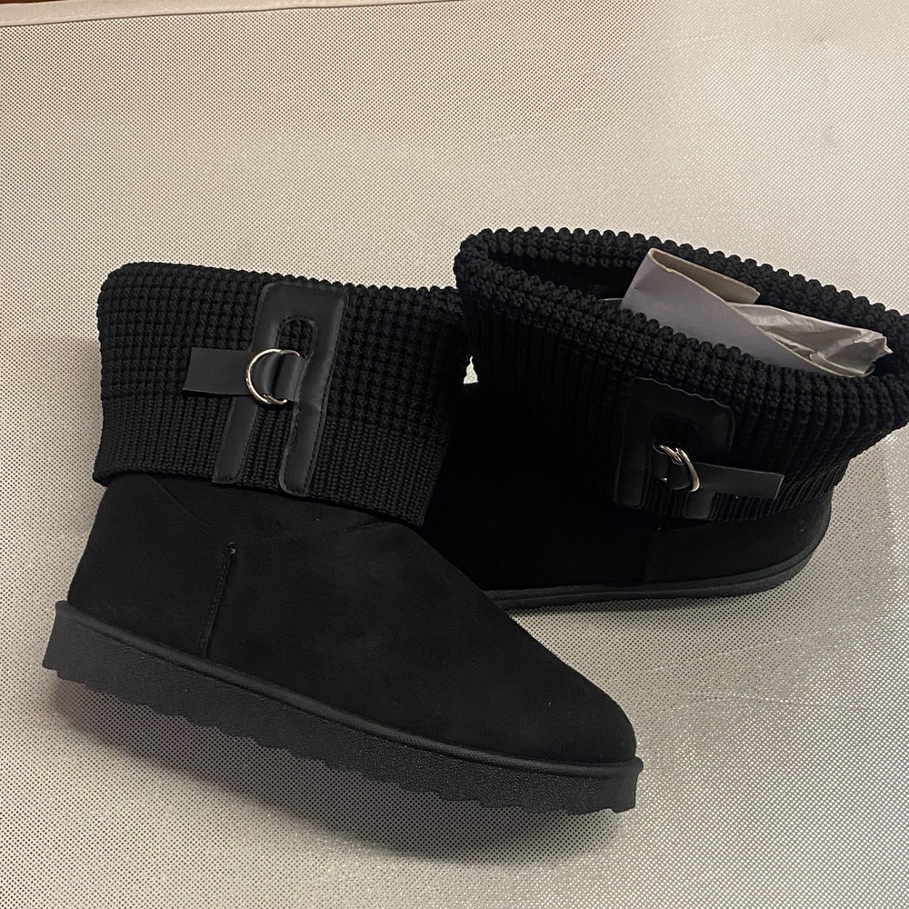 Cloudwalkers Black Knit Cuff Boots